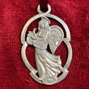 Vintage Longaberger 1998 Joy Angel Pewter Christmas Ornament Silver Harp